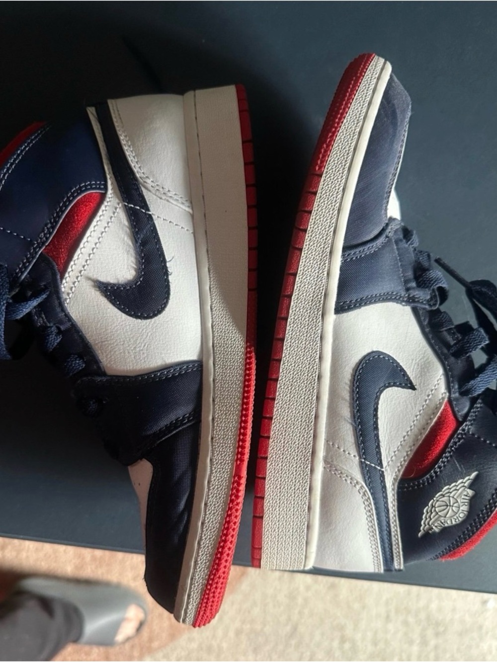 Jordan Kids 1 Navy White Red High-Top Sneakers